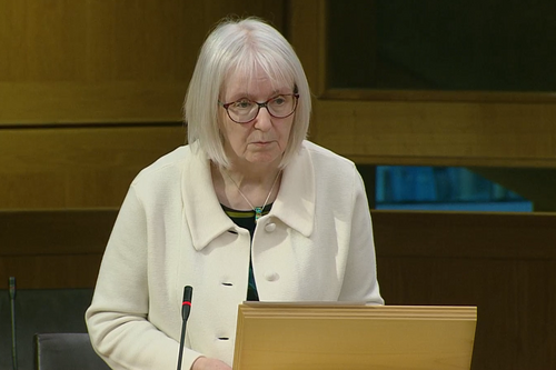 Beatrice Wishart MSP stands at her lectern in the Scottish Parliament 